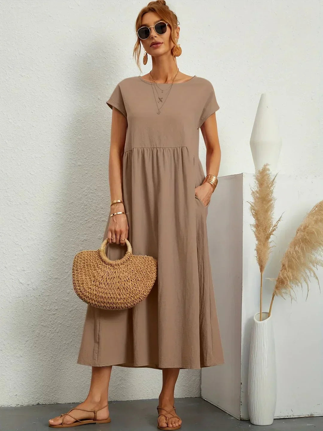 Quessara - Casual Midi Jurk met Vloeiende Snit