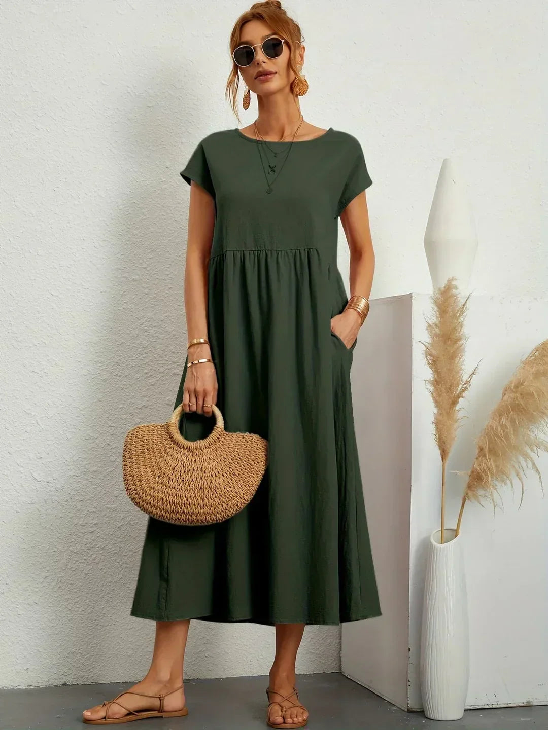 Quessara - Casual Midi Jurk met Vloeiende Snit