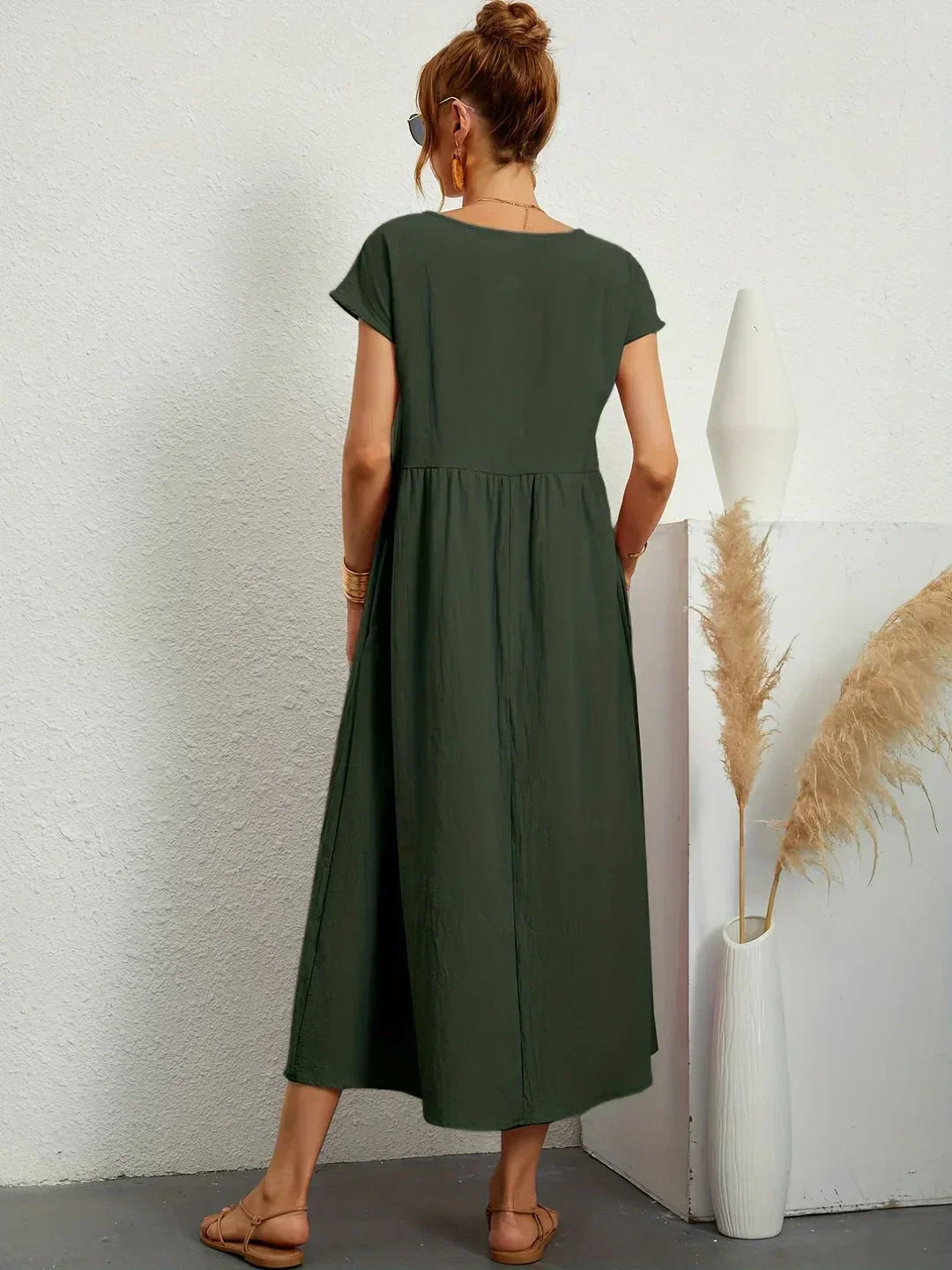 Quessara - Casual Midi Jurk met Vloeiende Snit