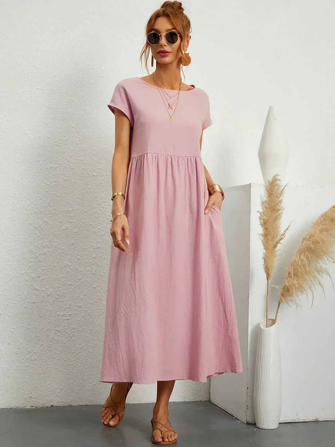 Quessara - Casual Midi Jurk met Vloeiende Snit
