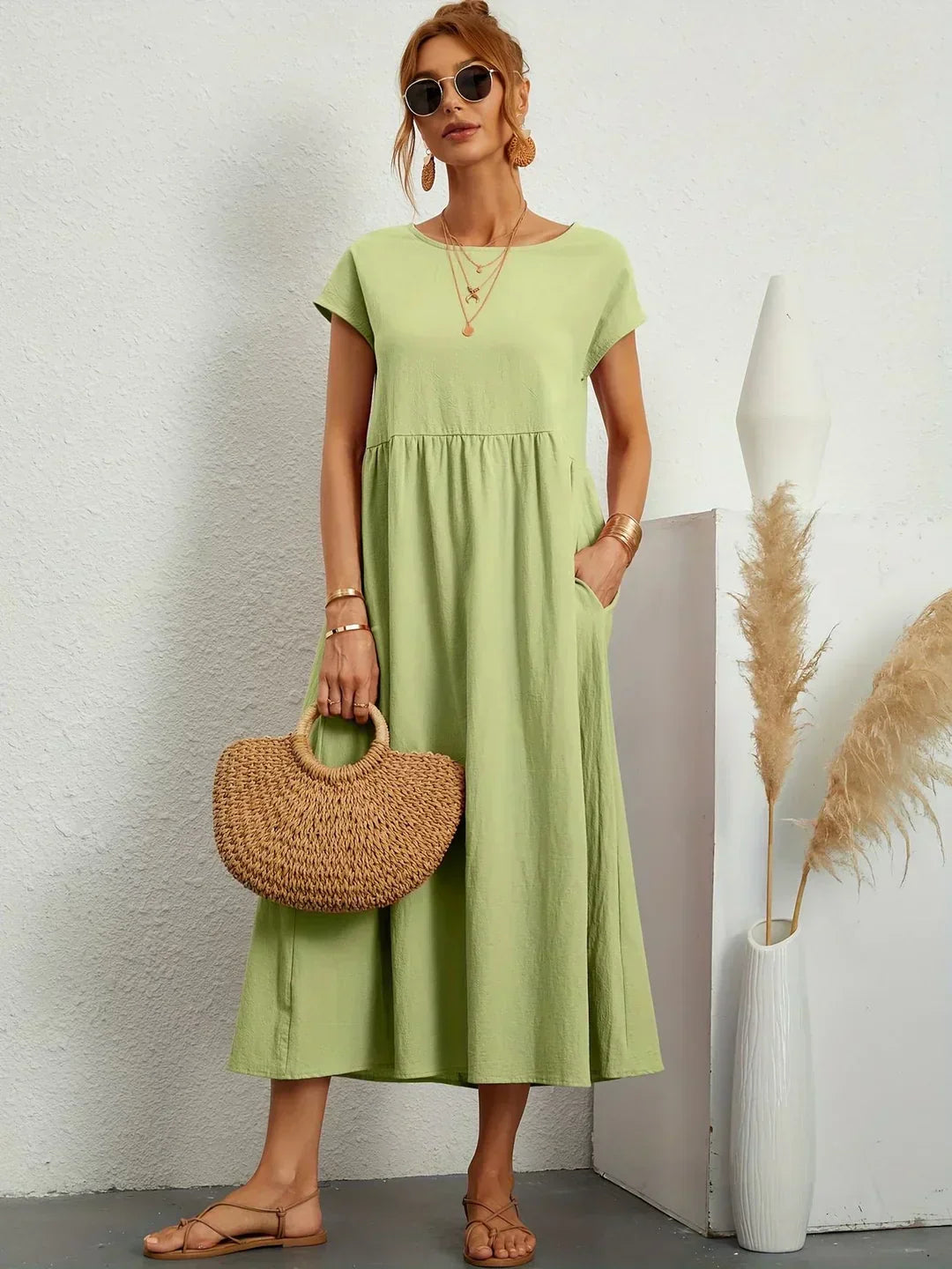 Quessara - Casual Midi Jurk met Vloeiende Snit