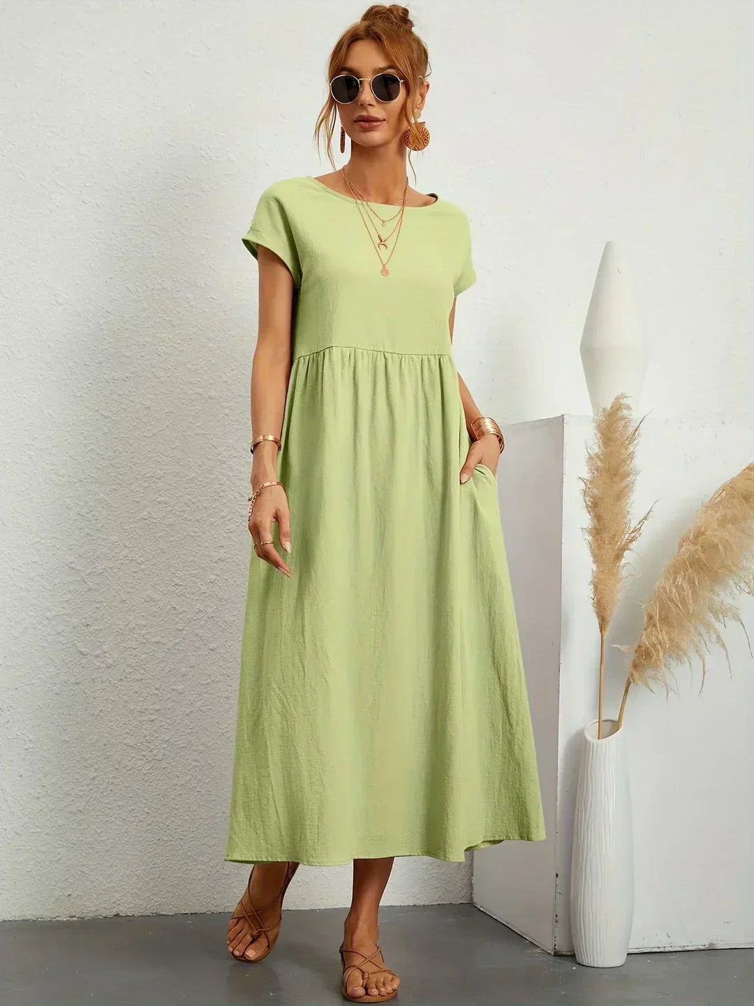 Quessara - Casual Midi Jurk met Vloeiende Snit