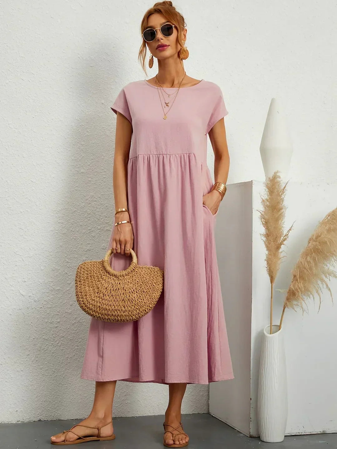 Quessara - Casual Midi Jurk met Vloeiende Snit