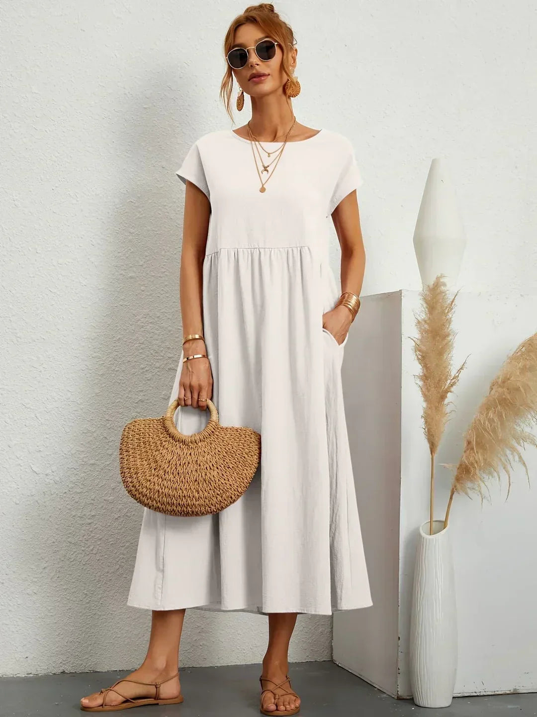 Quessara - Casual Midi Jurk met Vloeiende Snit