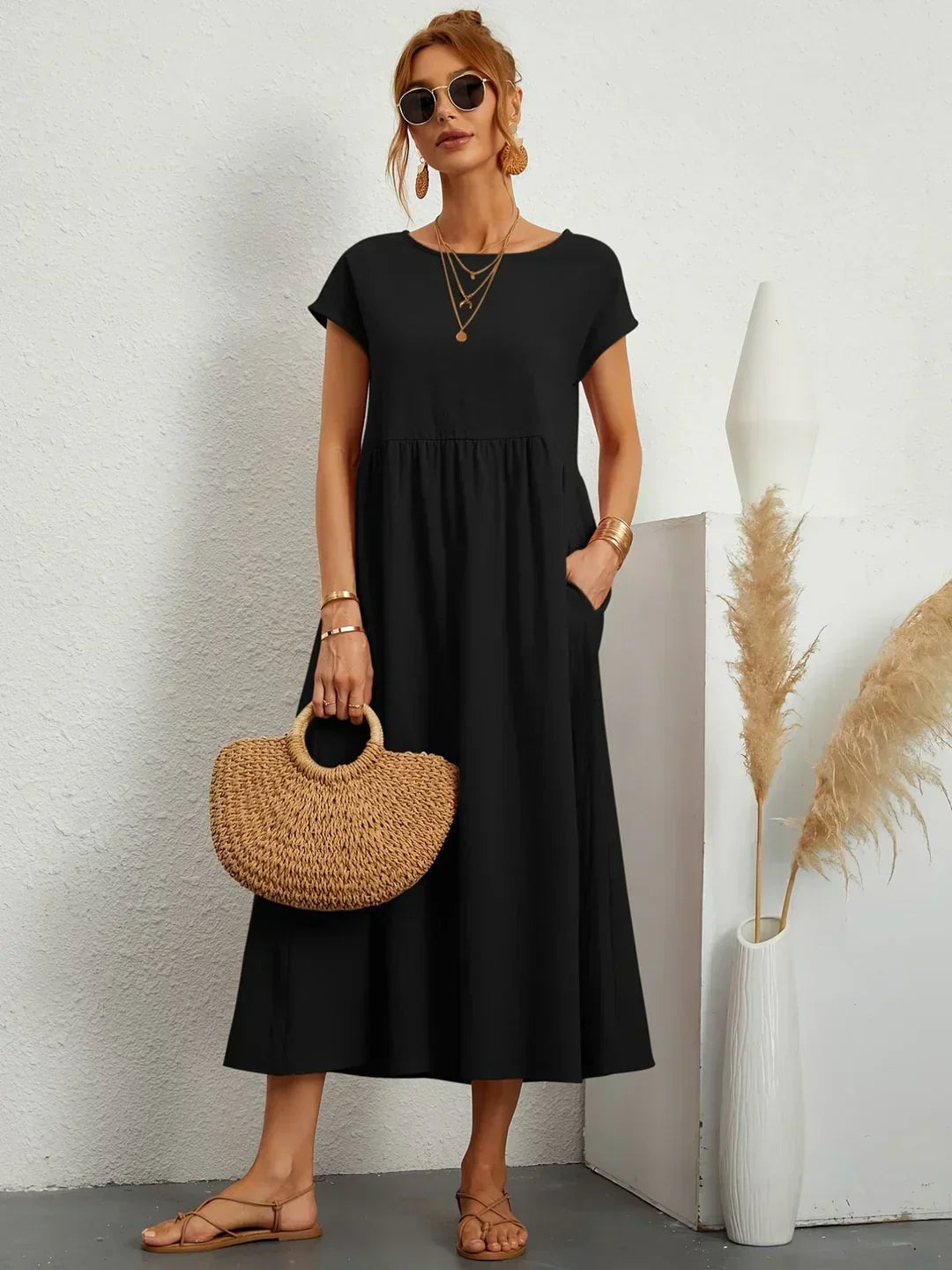 Quessara - Casual Midi Jurk met Vloeiende Snit