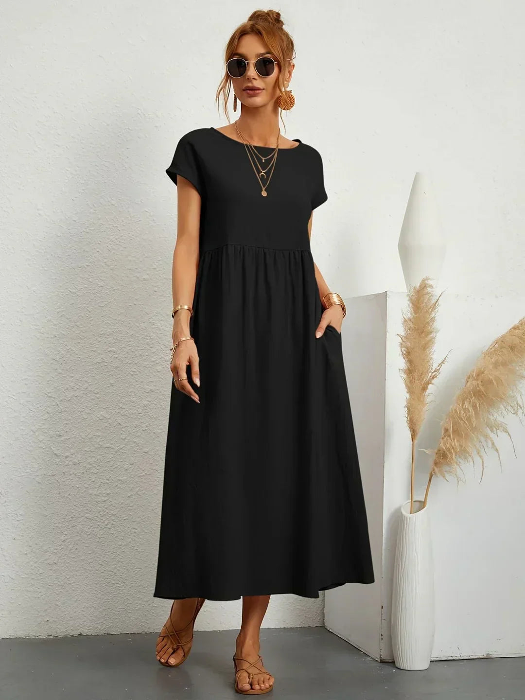 Quessara - Casual Midi Jurk met Vloeiende Snit