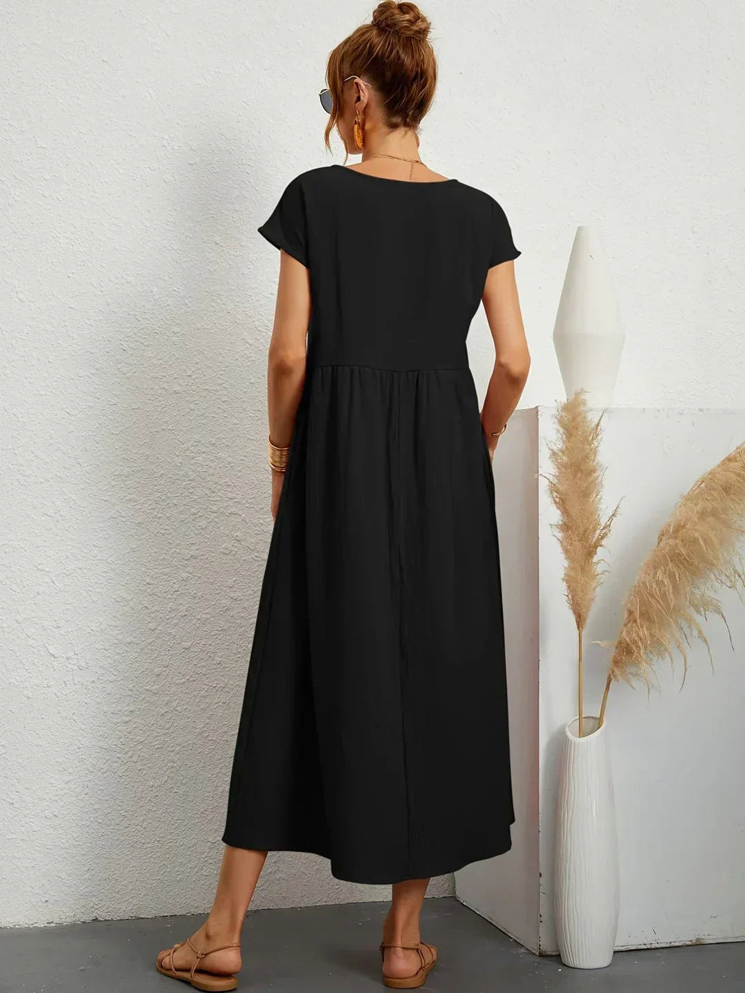 Quessara - Casual Midi Jurk met Vloeiende Snit