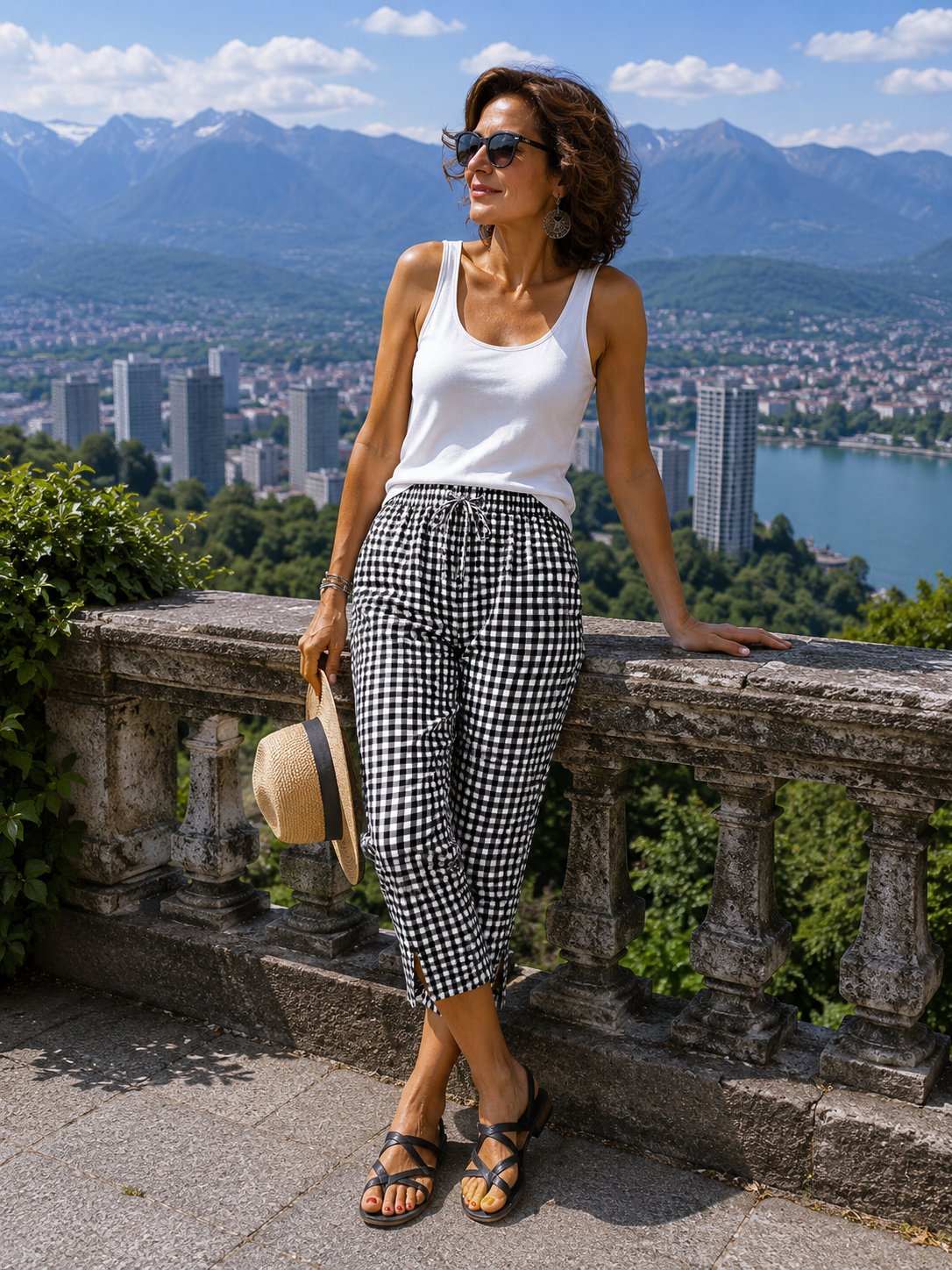 Novirae - Dames capri broek met vichy ruitjes, casual pasvorm