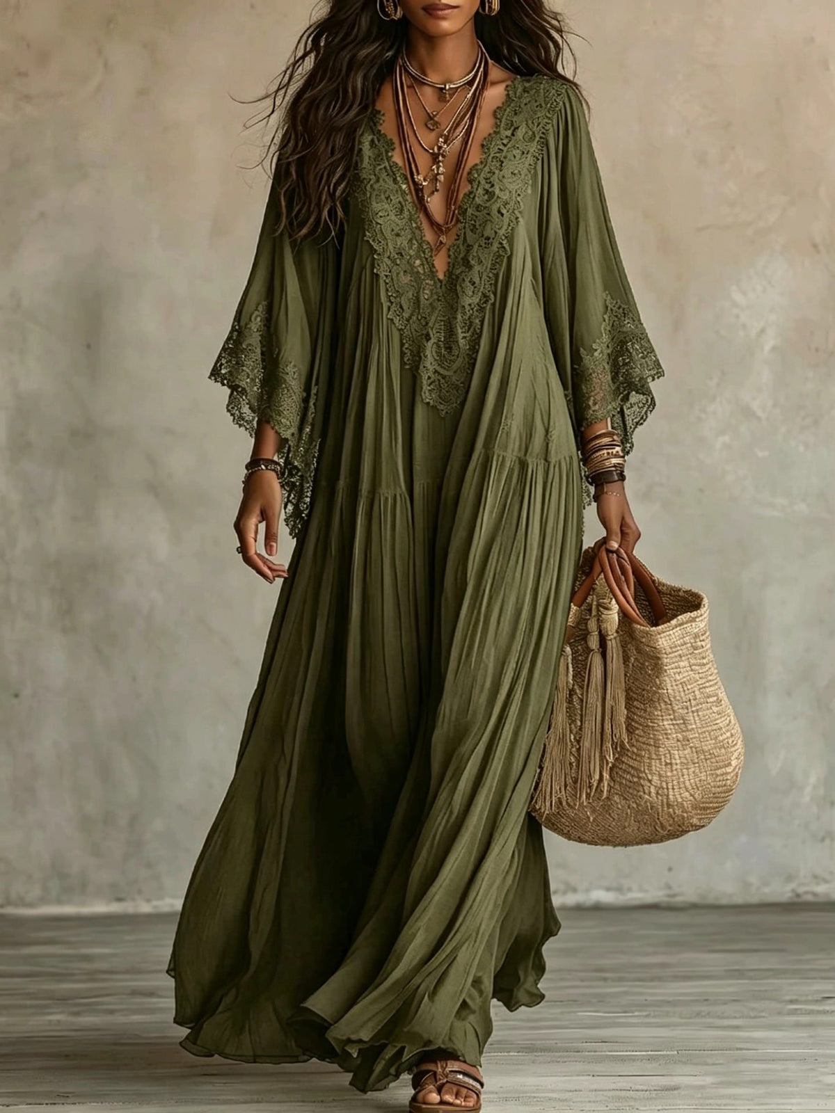 Juul - Maxi jurk voor dames in boho stijl met verfijnde kant
