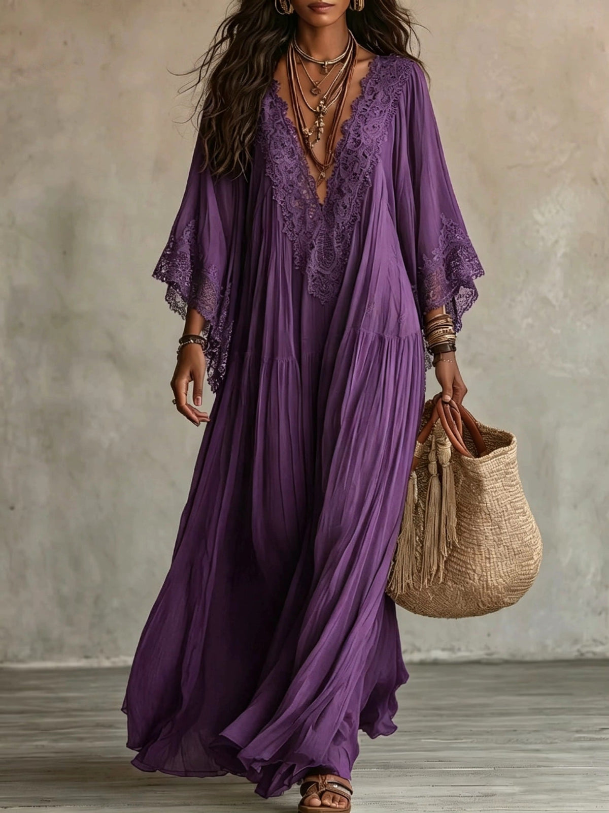 Juul - Maxi jurk voor dames in boho stijl met verfijnde kant