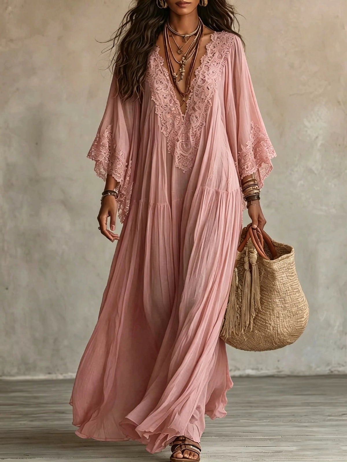 Juul - Maxi jurk voor dames in boho stijl met verfijnde kant