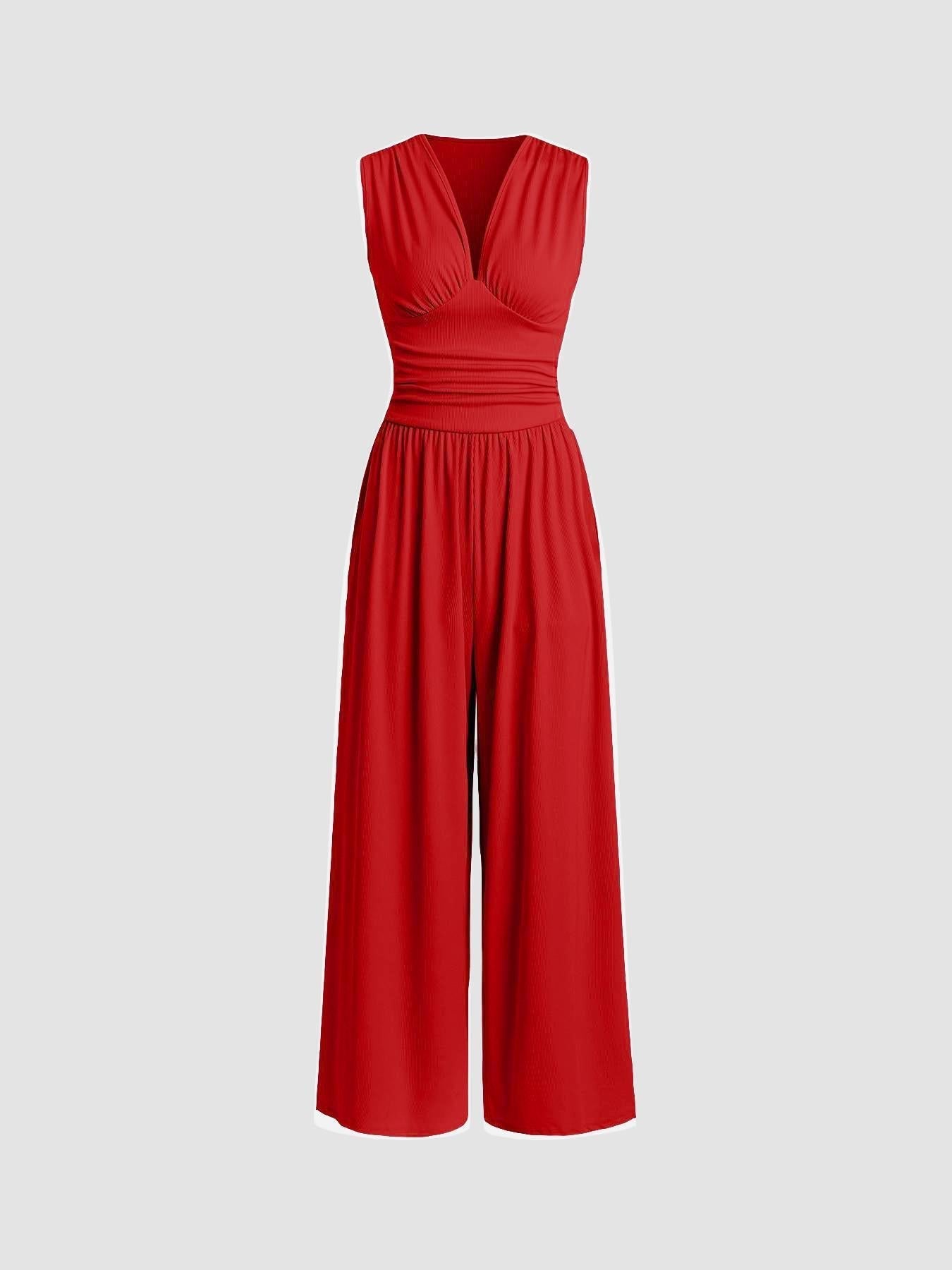 Aurevina - Dames jumpsuit zonder mouwen met V-hals en wijde benen