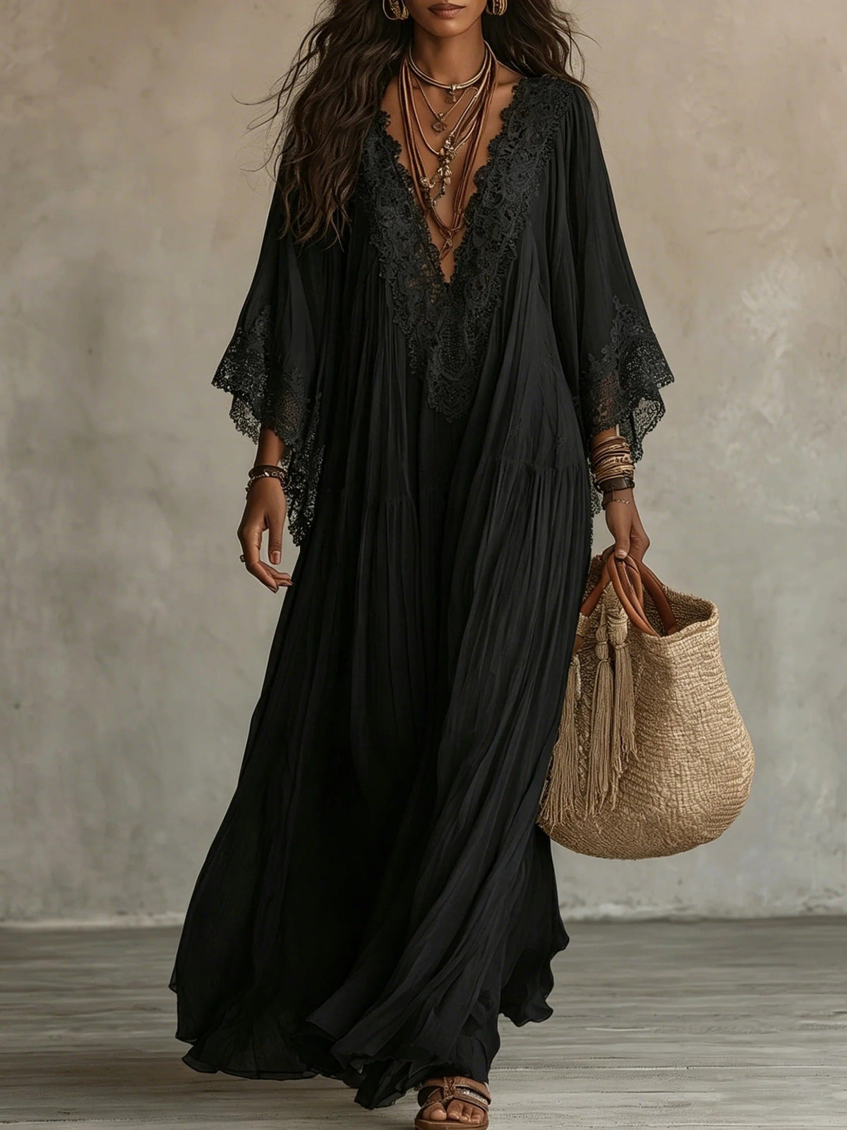 Juul - Maxi jurk voor dames in boho stijl met verfijnde kant