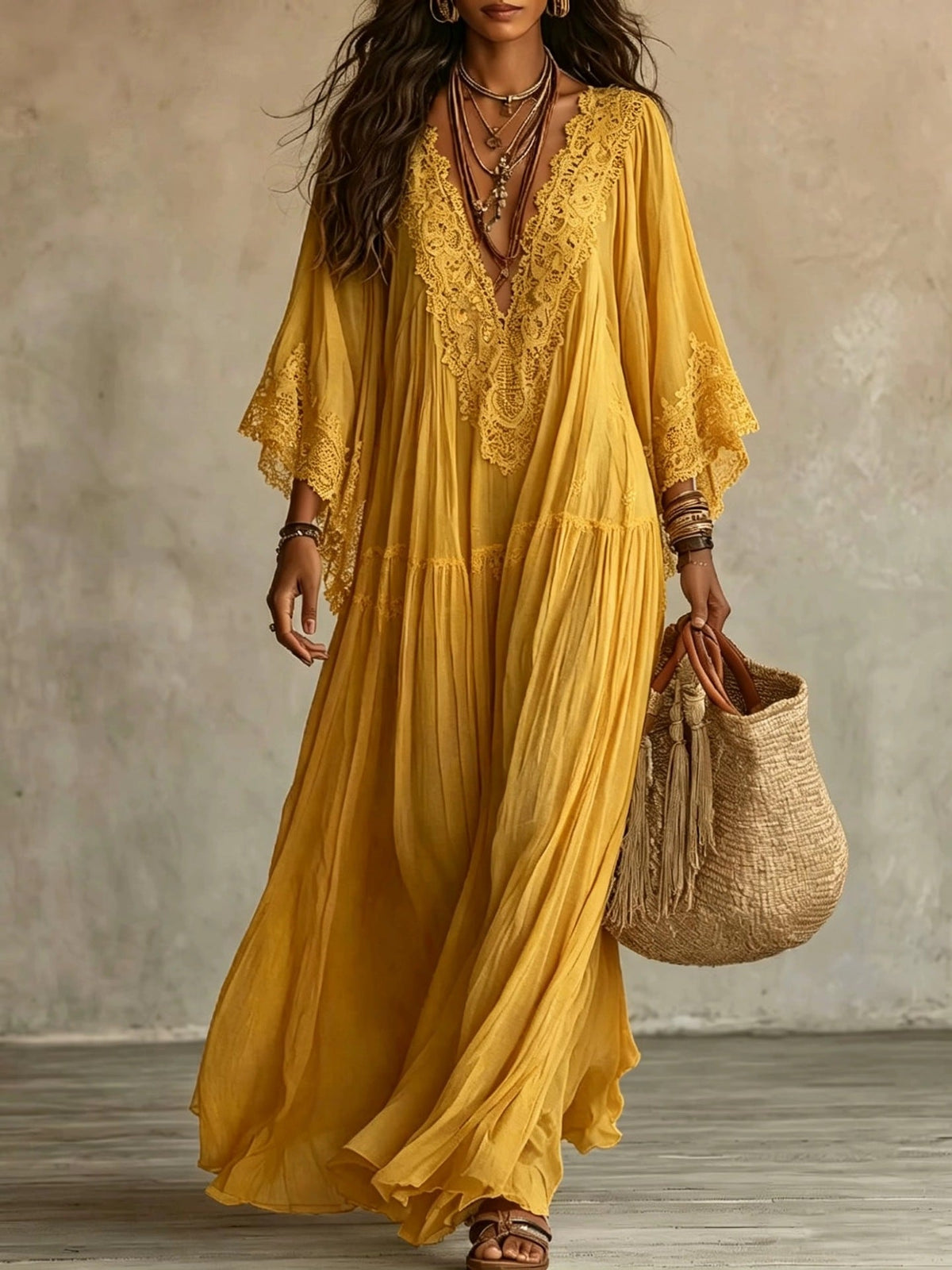 Juul - Maxi jurk voor dames in boho stijl met verfijnde kant