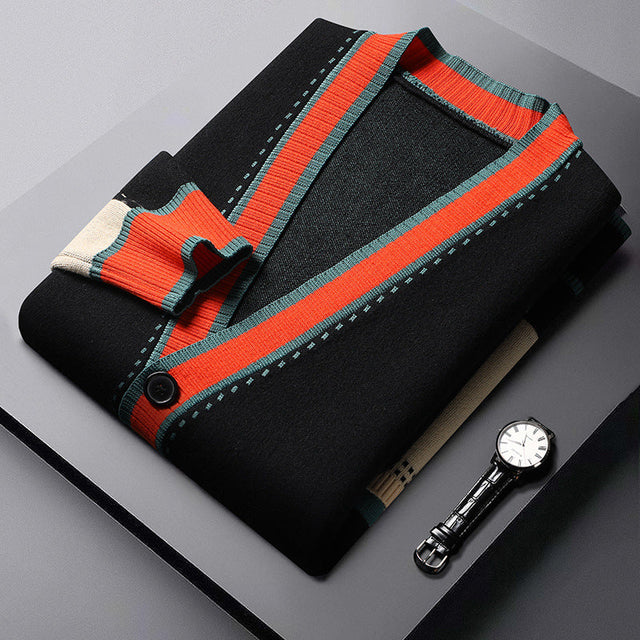 Norbert - Gebreide V-hals Vest met Contrasterende Details