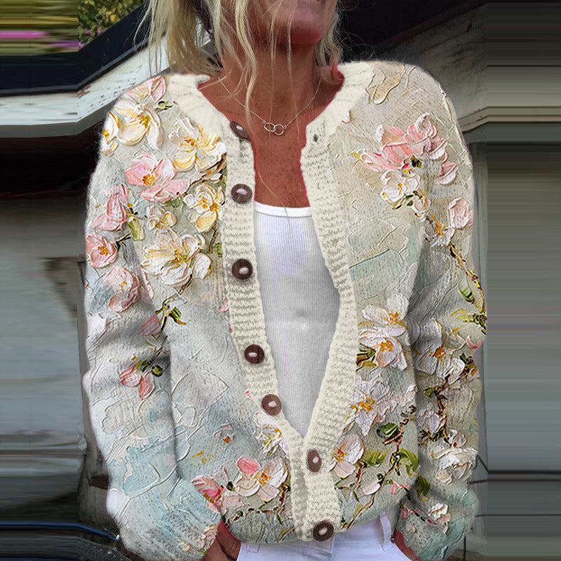 Marionelle - Gilet en Maille à Motifs Floraux Vintage