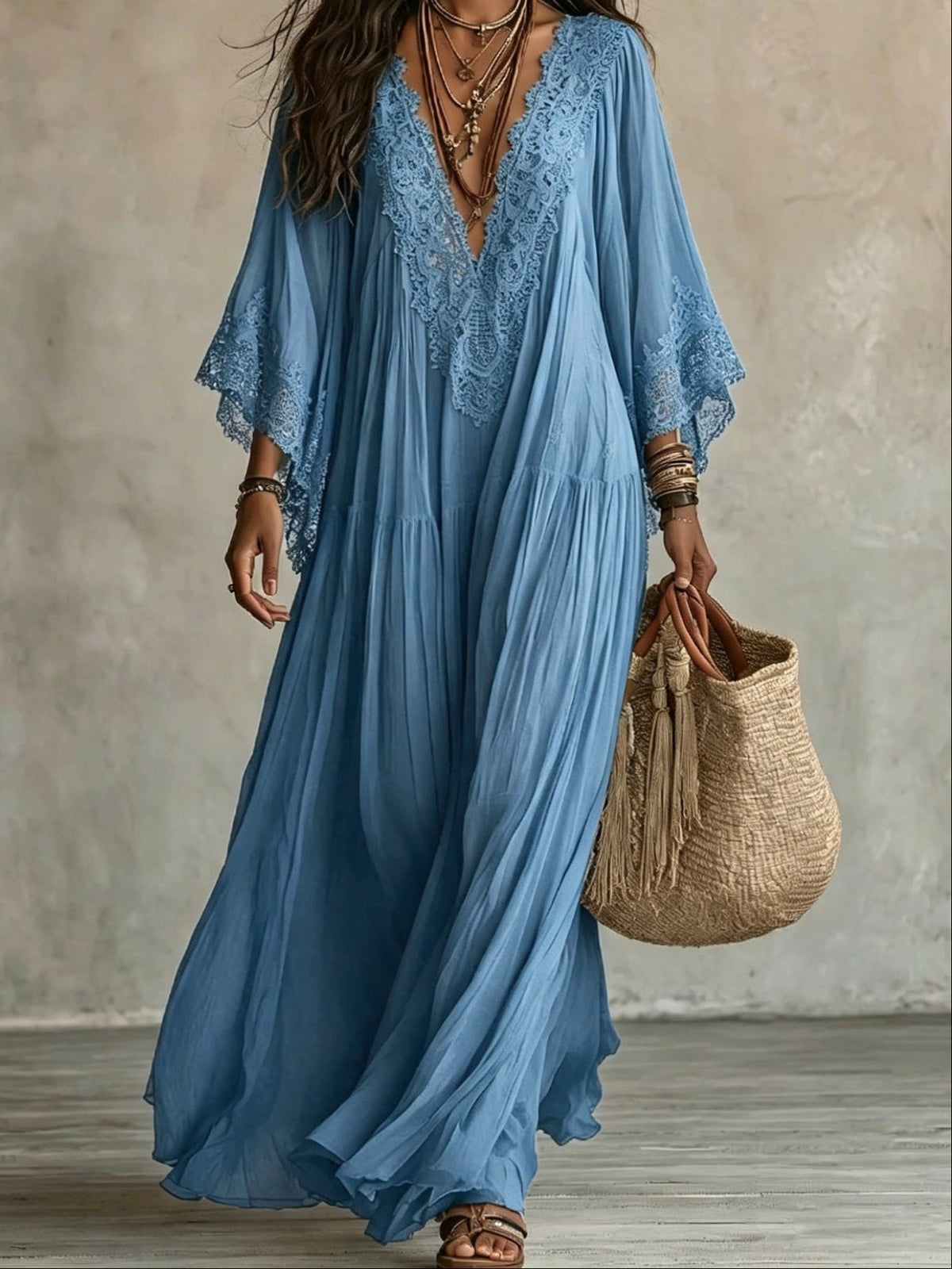 Juul - Maxi jurk voor dames in boho stijl met verfijnde kant