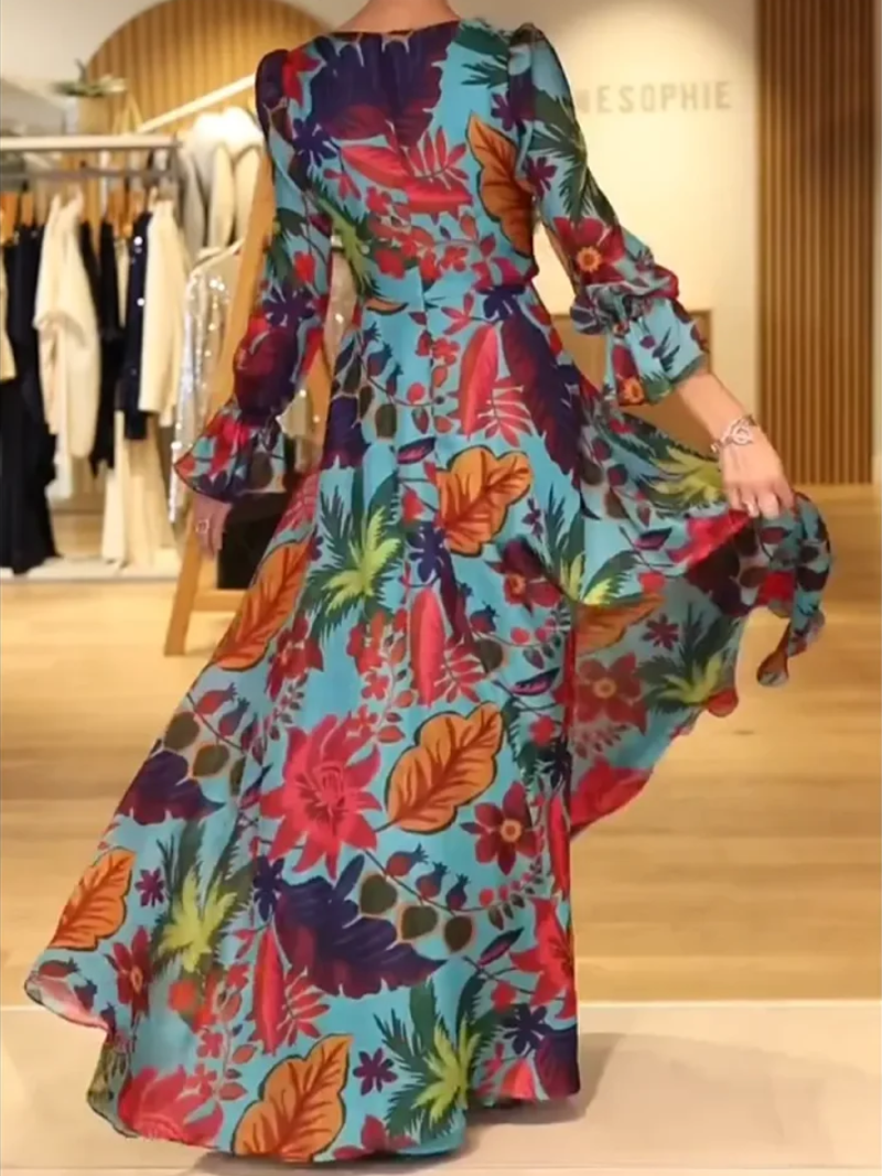 Savelie - Lange Bloemenjurk Met V-Hals Elegant
