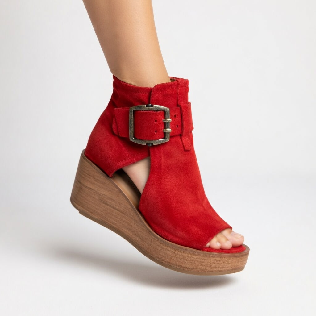Kalyne - Dames wedge sandalen van suède met open teen en enkelbandje