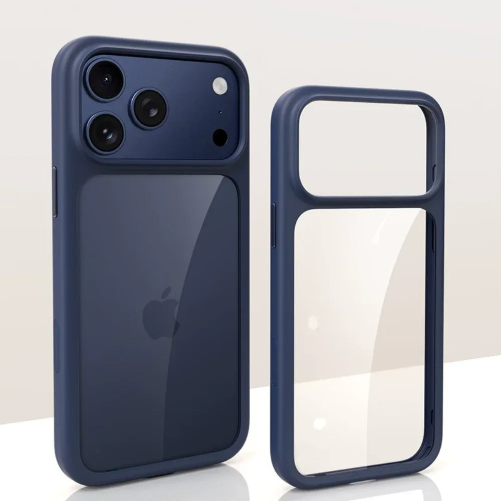 Coque de téléphone transparente de luxe bordeaux pour iPhone 17 18 Pro Max 17 18Pro, boutons métalliques, toucher peau, AI Touch, coque de protection antichoc