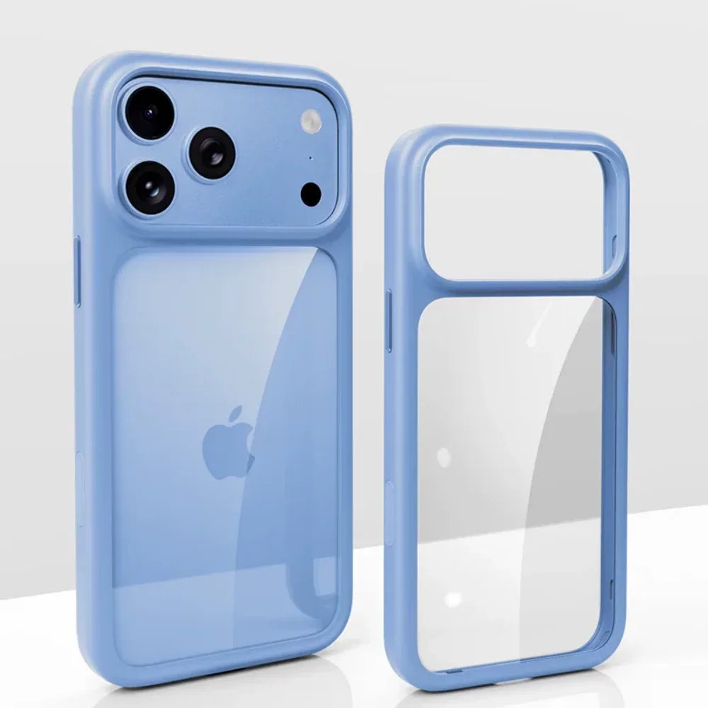 Coque de téléphone transparente de luxe bordeaux pour iPhone 17 18 Pro Max 17 18Pro, boutons métalliques, toucher peau, AI Touch, coque de protection antichoc