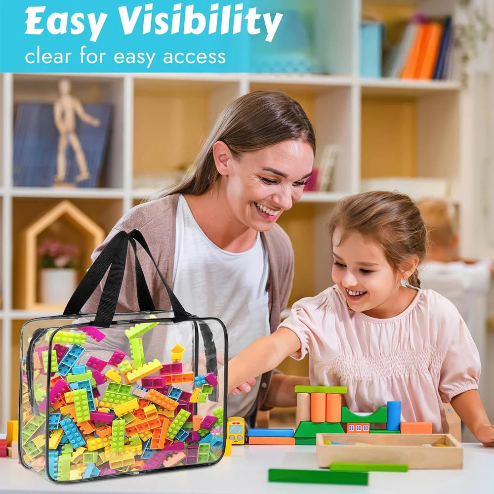 Grands sacs de rangement en PVC transparent pour jouets, sac de rangement en plastique réutilisable pour maquillage et cosmétiques, blocs de construction de Puzzle, 1/3/6/10/12 pièces