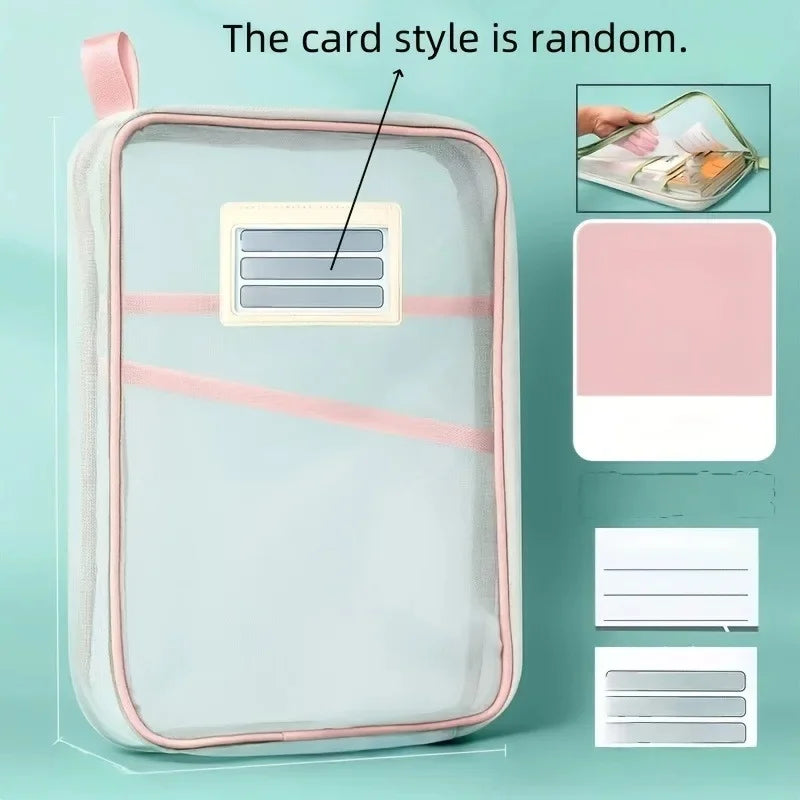 Sac de rangement A4 à fermeture éclair en nylon, pochette transparente en tissu maillé épais à trois couches pour documents, livres, fournitures de bureau et scolaires