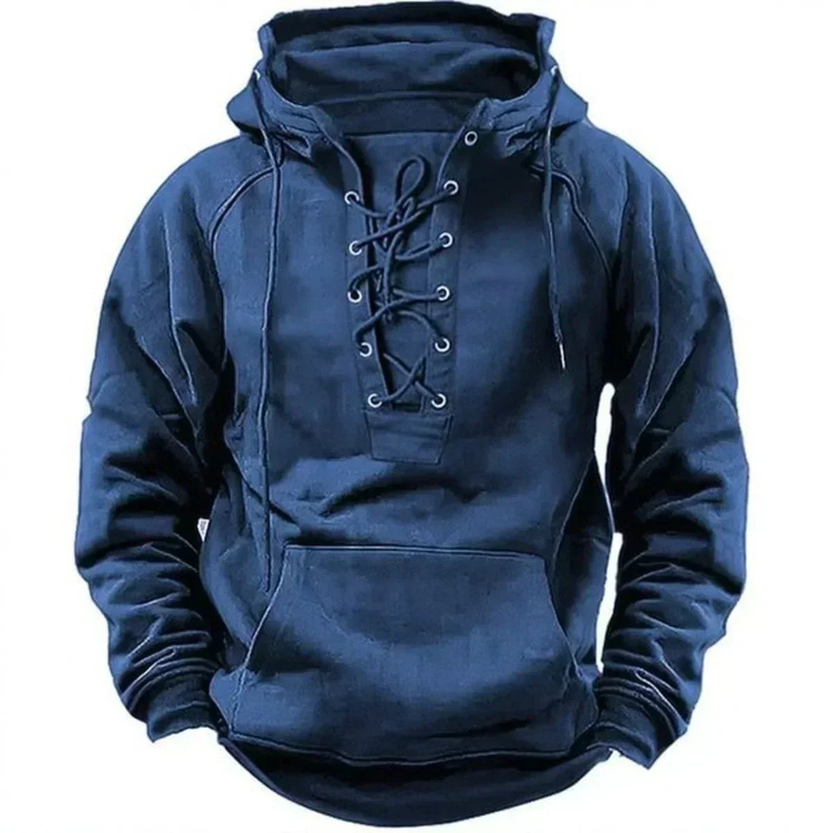 Mathieu - Dikke hoodie voor mannen met vintage vetersluiting