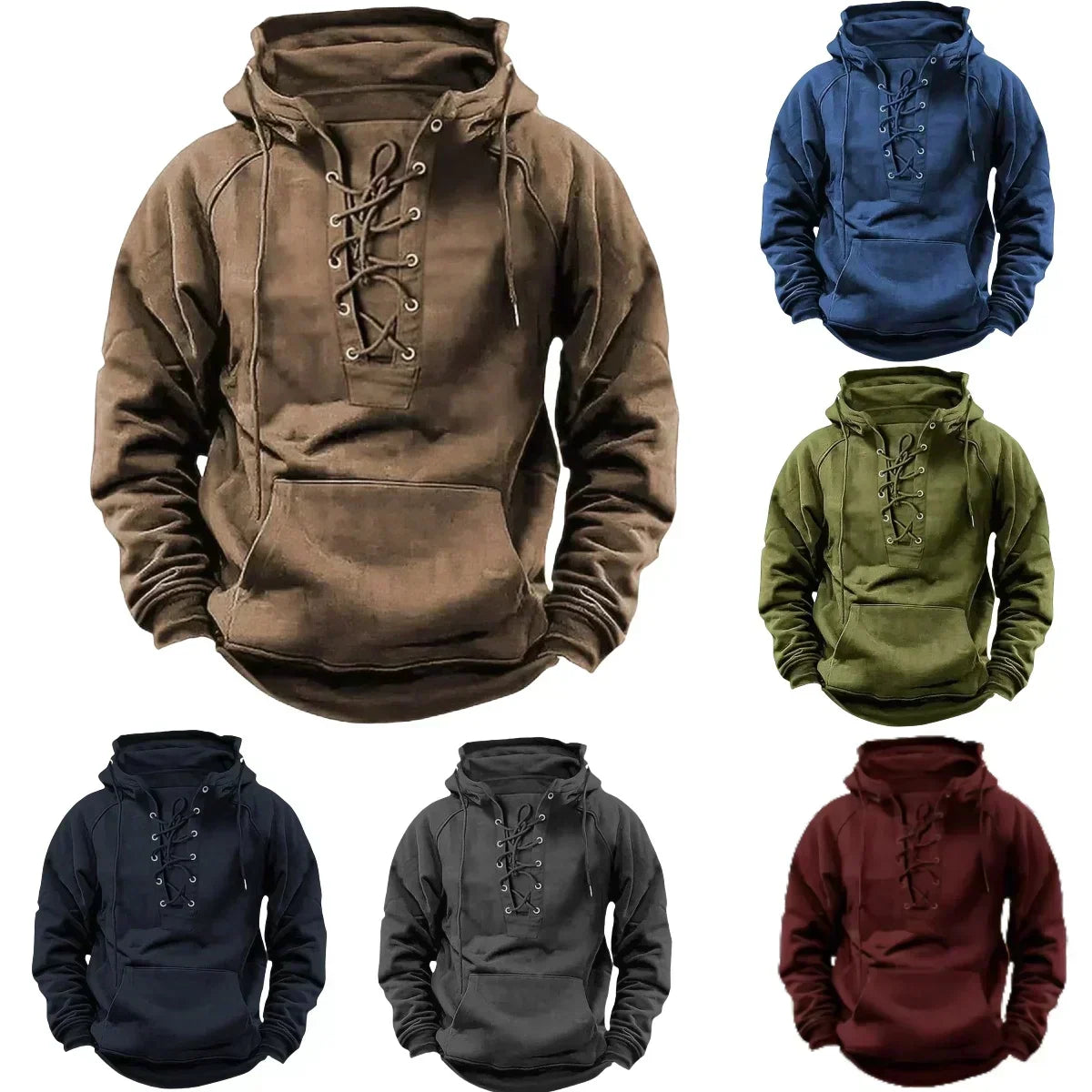 Mathieu - Dikke hoodie voor mannen met vintage vetersluiting
