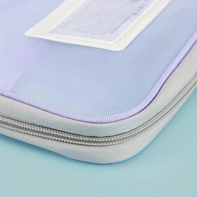 Sac de rangement A4 à fermeture éclair en nylon, pochette transparente en tissu maillé épais à trois couches pour documents, livres, fournitures de bureau et scolaires