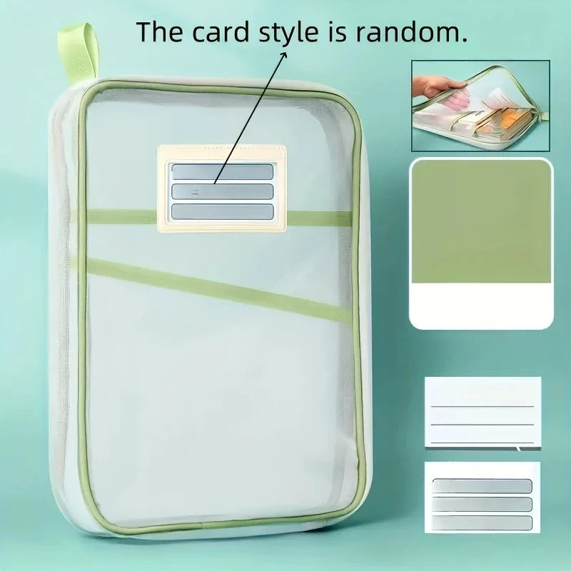 Sac de rangement A4 à fermeture éclair en nylon, pochette transparente en tissu maillé épais à trois couches pour documents, livres, fournitures de bureau et scolaires