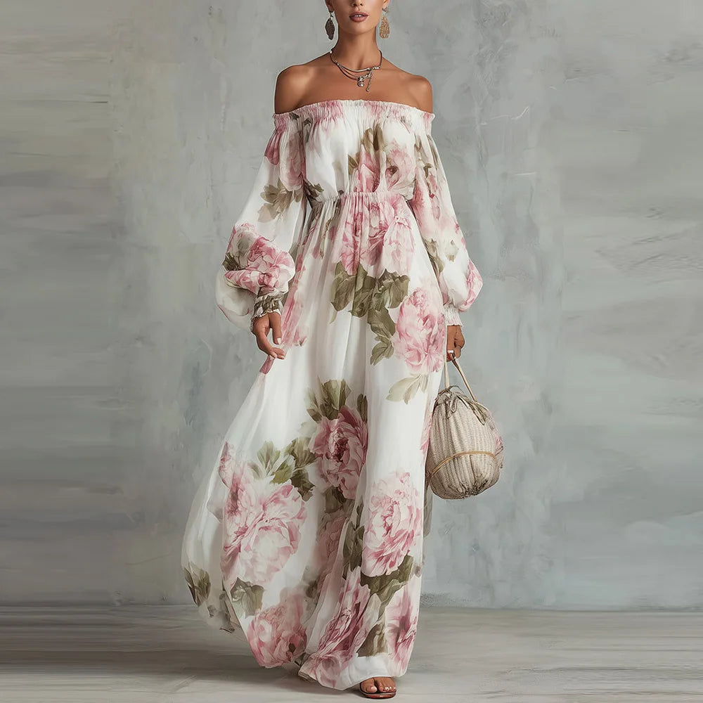 Douceline - Maxijurk met bloemen voor dames met blote schouders