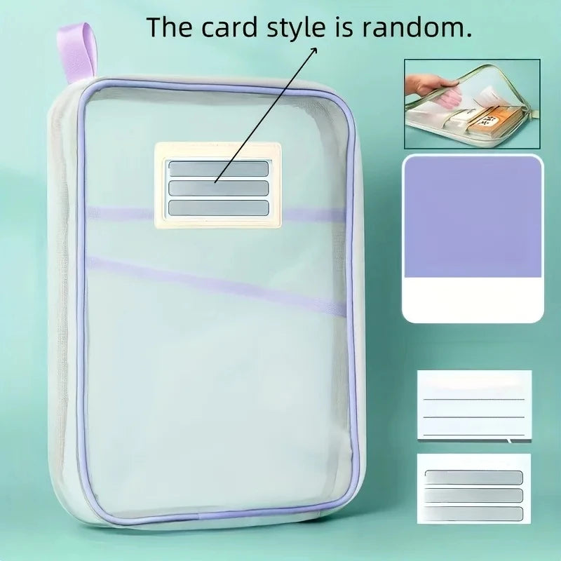 Sac de rangement A4 à fermeture éclair en nylon, pochette transparente en tissu maillé épais à trois couches pour documents, livres, fournitures de bureau et scolaires