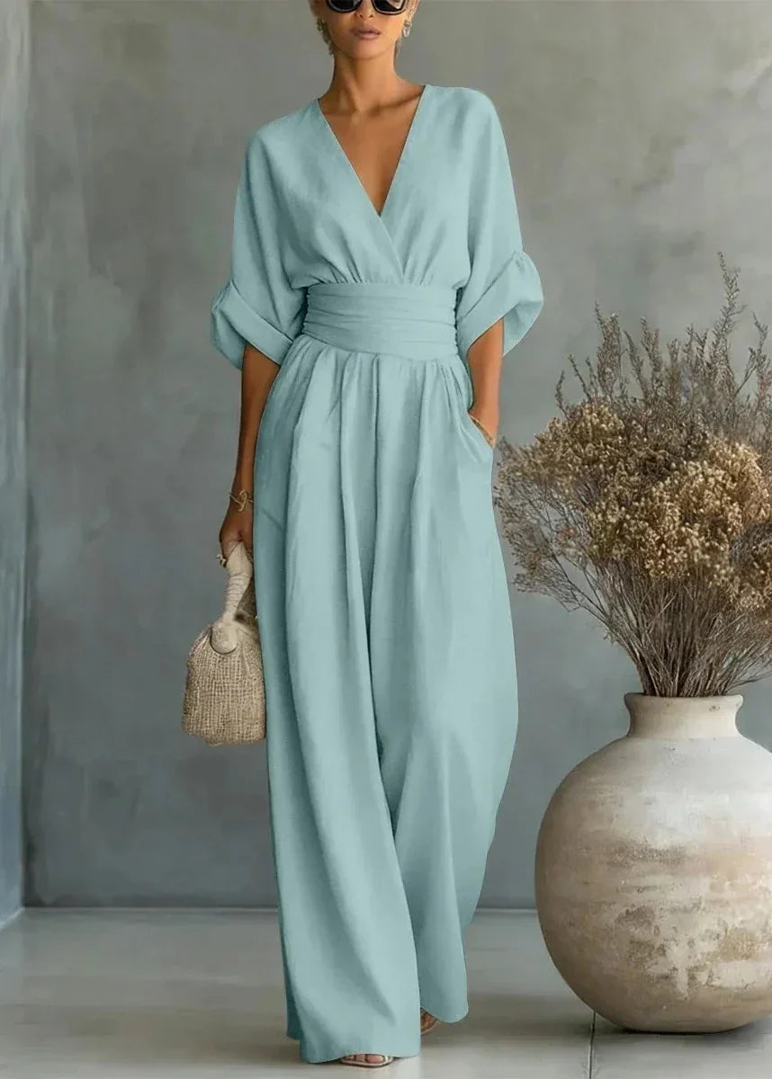 Helyrae - Dames Jumpsuit Met V-Hals Gedefinieerde Taille Elegante Vloeiende Pasvorm