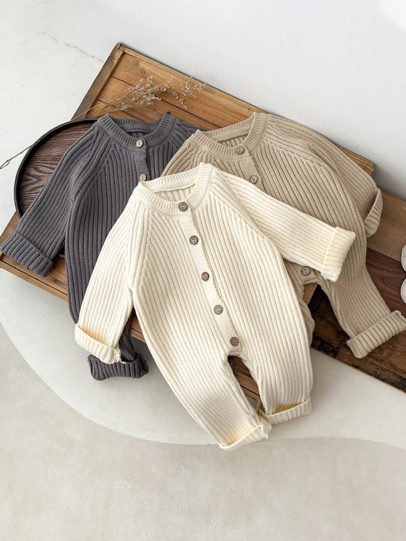 2025 automne pull nouveau-nés infantile filles garçons une pièce vêtements tricot barboteuse solide bébé garçons combinaison épaissir tricots tenues