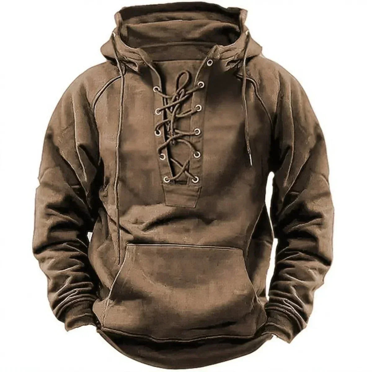 Mathieu - Dikke hoodie voor mannen met vintage vetersluiting