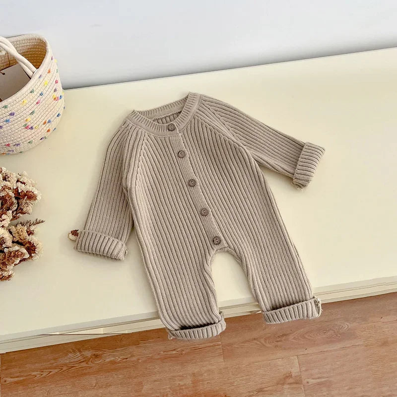 2025 automne pull nouveau-nés infantile filles garçons une pièce vêtements tricot barboteuse solide bébé garçons combinaison épaissir tricots tenues