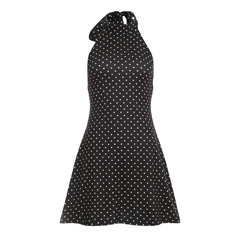Hazelle - Mini jurk voor dames met een open rug en stippen met halterkraag