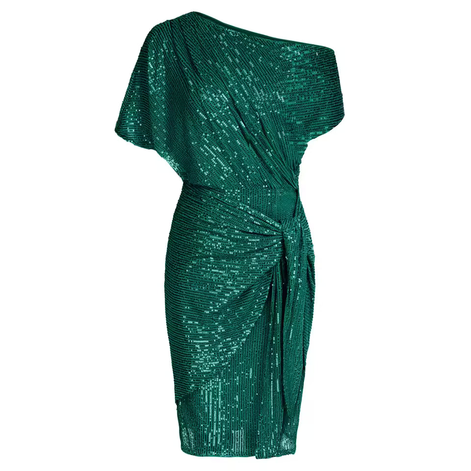 Neravielle - Elegante Jurk met Pailletten en Ontblote Schouders
