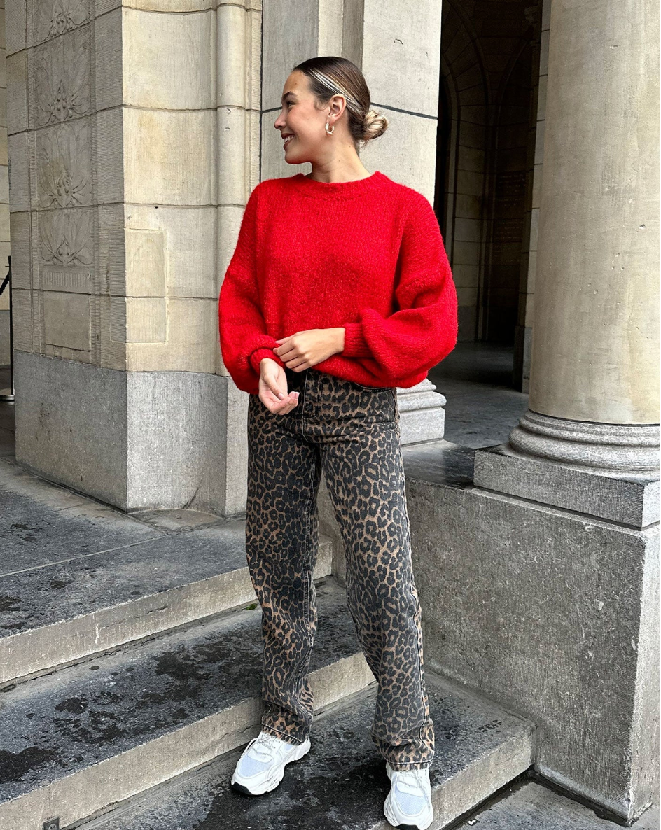 Kim - Leopard Denim Straight Jeans