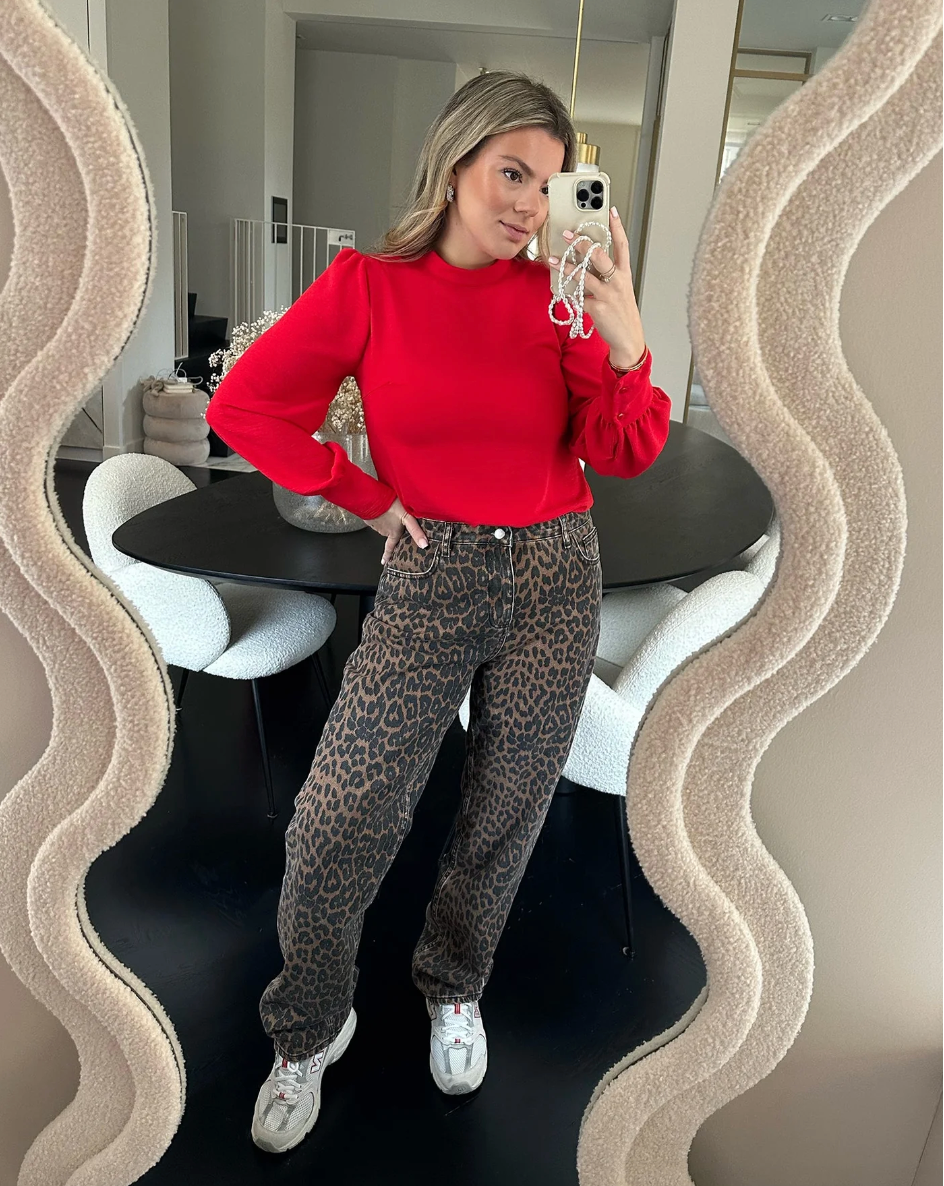 Kim - Leopard Denim Straight Jeans