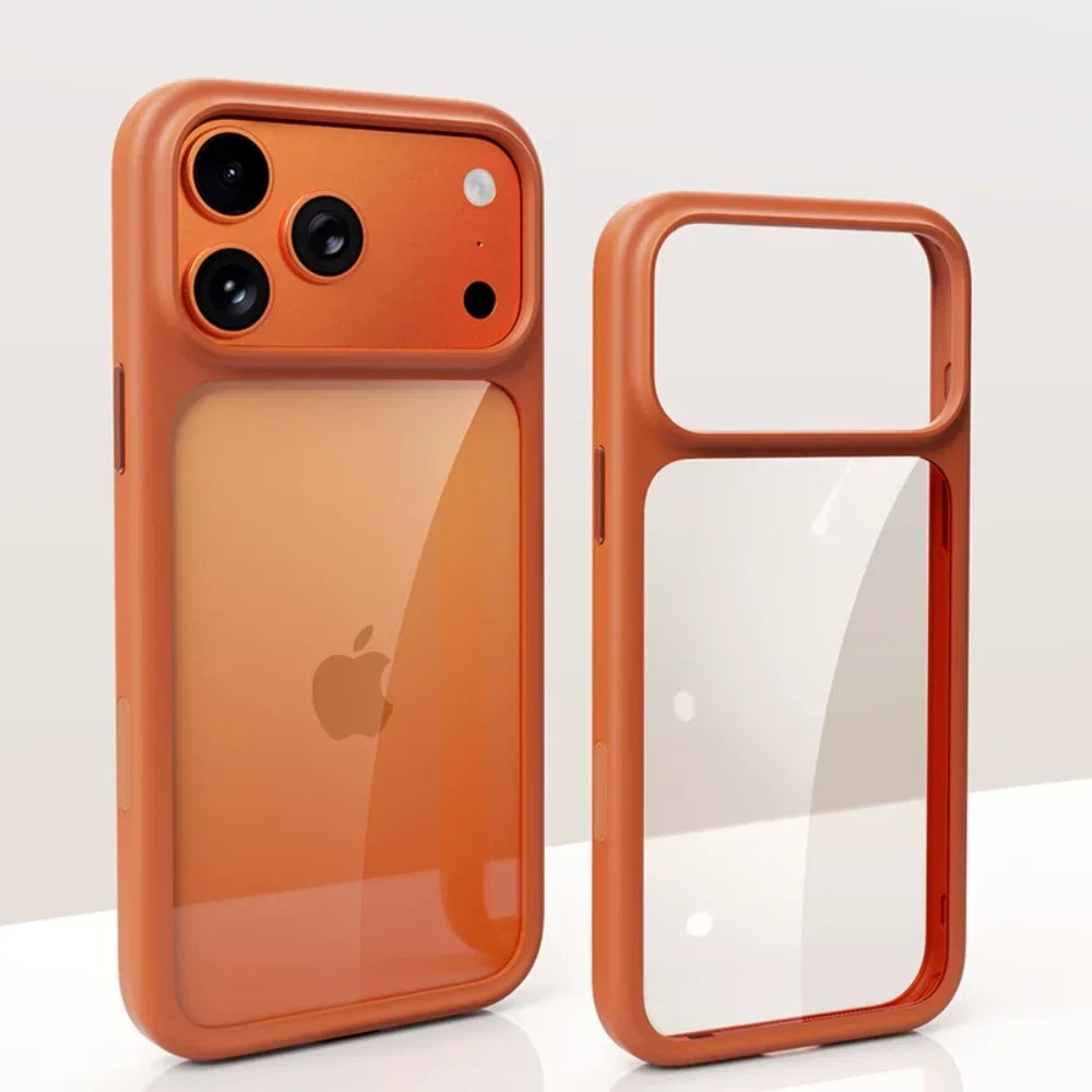 Coque de téléphone transparente de luxe bordeaux pour iPhone 17 18 Pro Max 17 18Pro, boutons métalliques, toucher peau, AI Touch, coque de protection antichoc