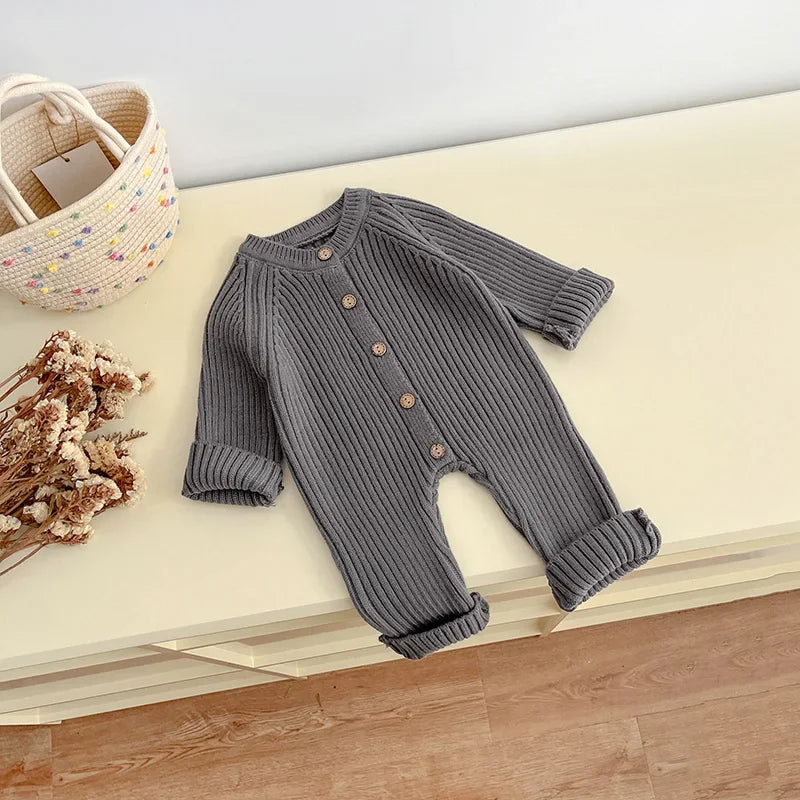 2025 automne pull nouveau-nés infantile filles garçons une pièce vêtements tricot barboteuse solide bébé garçons combinaison épaissir tricots tenues