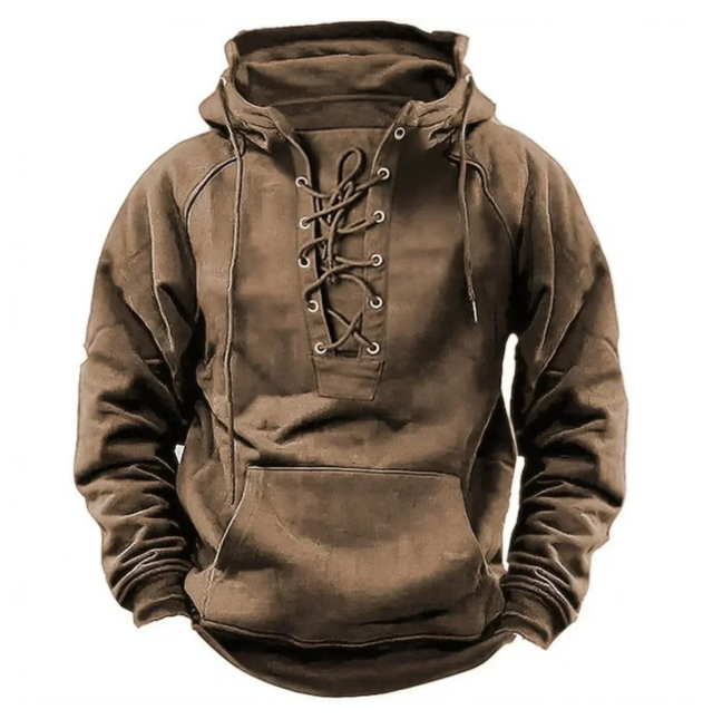 Mathieu - Dikke hoodie voor mannen met vintage vetersluiting