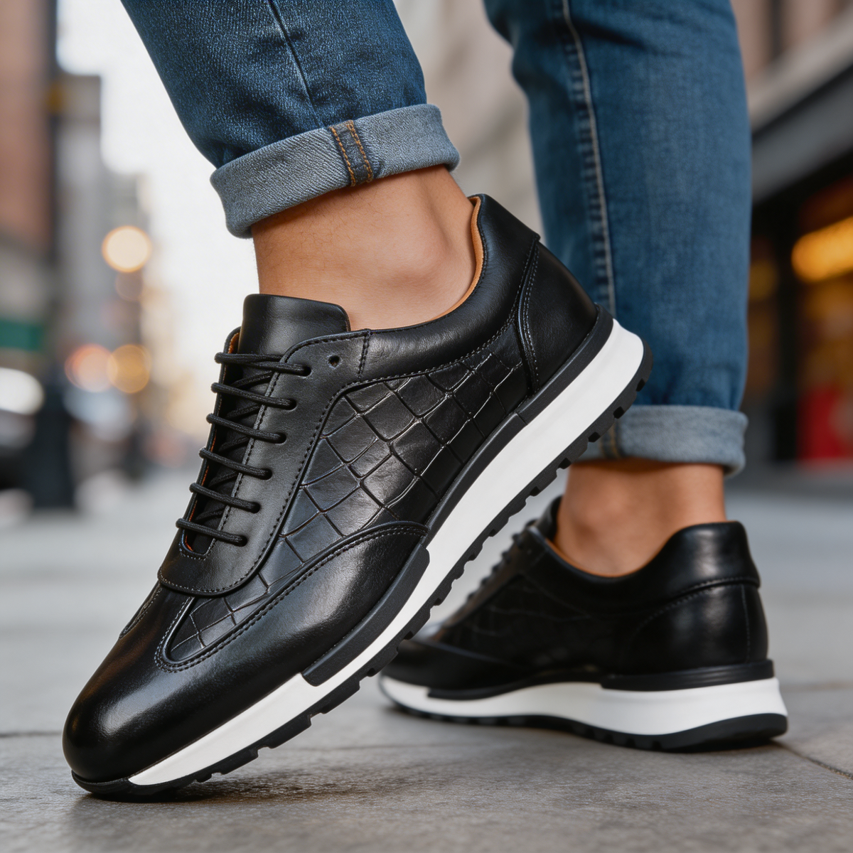Samuel - Heren sneakers van echt leer met elegante veters