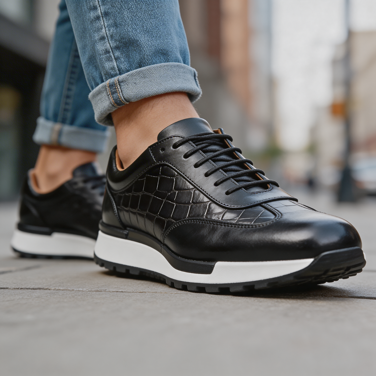 Samuel - Heren sneakers van echt leer met elegante veters