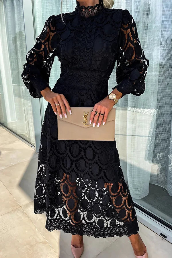 Ellie - Elegante midi-jurk met gehaakte mouwen