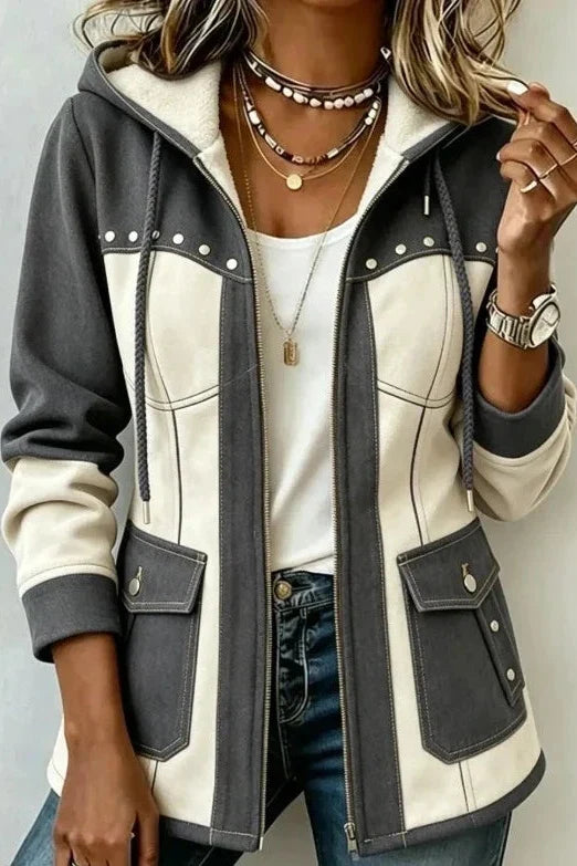 Koosje - Dames Bicolor Hoodie met Rits en Zakjes