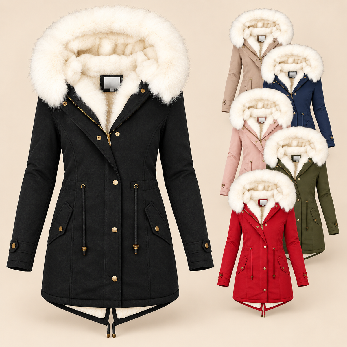 Charline - Lange parka voor dames met capuchon en verstelbare taille