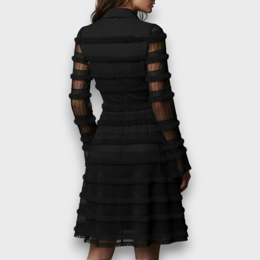 Hyacinthe - Elegante Midi Jurk met Transparante Franje